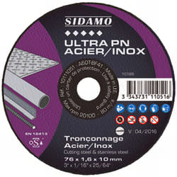 Sidamo - Disque à tronçonner ultra pn acier inox d. 76 x 1 x Al. 10 mm - Acier, Inox - 10111050