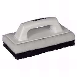 Platoir avec poignée ergonomique. Fixation auto-agrippante. Tampon abrasif noir pour le décapage. Tampon abrasif blanc pour l ...