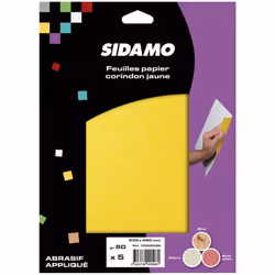 Le blister de 5 feuilles à main 230x280 mm en corindon jaune de Sidamo, référence 10902098, est parfait pour le ponçage et le ...