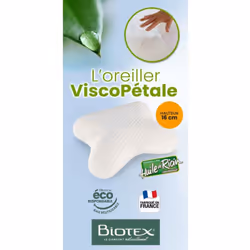 Oreiller Biotex VISCOPETALE 55x45 Caracteristiques principales : Couleur : Blanc. Matière principale : Mousse à mémoire de fo ...