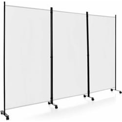 Costway - Paravent Intérieur à 3 Panneaux Pliable 262x180cm, Cloison de Séparation à roulettes, Séparation de pièce en Cadre Métallique et Polyester,