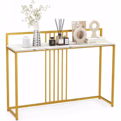 Description générale La table console moderne COSTWAY, mesurant 120 cm de long, se distingue par son plateau en faux marbre e ...