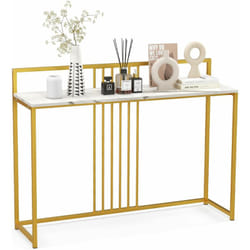 Costway - Table Console, Console Meuble Entrée en Faux Marbre, Design Géométrique Moderne, Cadre en Métal Doré, Kit Anti-Basculement Inclus, pour