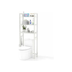 COSTWAY Meuble WC Au-Dessus de Toilettes, Étagère de Rangement en Métal, Dispositif Anti-basculement, 3 Crochets, 3 Étagères, Peu Encombrante, 63 x