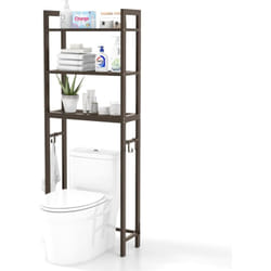 Costway - Meuble wc Au-Dessus de Toilettes, Étagère de Rangement en Métal, Dispositif Anti-basculement, 3 Crochets, 3 Étagères, Peu Encombrante, 63 x