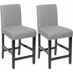 Costway - Chaises Salle Manger Lot de 2, Tabouret de Bar en Lin Rembourrées avec Haute Dossier, Pieds en Bois d'Hévéa, Design Rivets, Hauteur