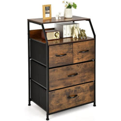 Costway - Commode Chambre 4 Tiroirs avec 2 Étagères, Commode Chambre Adulte, Chiffonnier 4 Tiroirs en Tissu Pliable, Cadre en Métal, Design