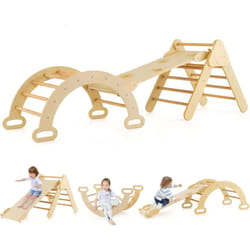 Costway - 7 en 1 Triangle d'escalade Enfants avec Rampe Réversible, Arc d'escalade ou Bascule en Bois de Hêtre, Charge Max 50KG pour Glisser ou