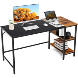 Costway - Bureau d'Ordinateur, Bureau avec Étagères de Rangement, Table Informatique avec Panneau d'Épissure, Cadre en Acier, Style Industriel, pour