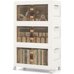 Costway - Boîte Rangement Plastique 125L, 3 Caisses de Rangement Pliables avec 4 Roulettes et Couvercles, Boite Empilable pour Vêtement, Livres,