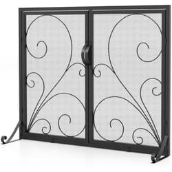Costway - cran de Cheminée à Double Porte, Pare-Feu Cheminée en Métal avec Panneaux Magnétiques, Pare-Étincelles Décoratif, Grille de Protection pour
