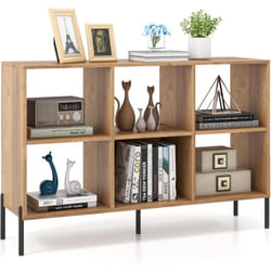 Costway - Bibliothèque Cube, Meuble de Rangement en Bois avec Compartiments Ouverts, Pieds en Métal Surélevés, Étagères Réglables, pour Salon,