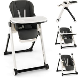 Costway - Chaise Haute Bébé Pliable Multifonctionnelle, Chaise d'Alimentation avec Double Plateau Réglable, 7 Hauteurs et 5 Angles d'Inclinaison,