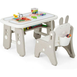 Costway - Table Enfants avec Chaise en Forme Lapin & 3 Hauteurs Réglable, Table à Dessin Magnétique avec 12 Stylos & 26 Lettres, Espace de Stockage,