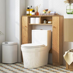 COSTWAY Meuble WC Au-Dessus de Toilettes/Meuble de Rangement - 2 Compartiments Ouverts - 2 Placard - 4 Étagères Réglables - Dispositif