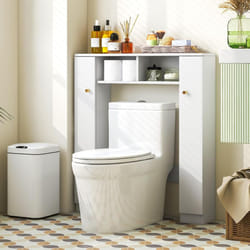 Costway - Meuble wc Au-Dessus de Toilettes/Meuble de Rangement - 2 Compartiments Ouverts - 2 Placard - 4 Étagères Réglables - Dispositif
