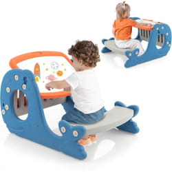 4 en 1 Table Enfants en Forme Baleine avec Banc & Plateau Double Face, Chevalet Enfants avec Espace de Stockage, Angle Réglable 30°,Charge 25kg pour