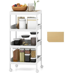 Costway - Chariot de Rangement 4 Niveaux, Desserte à roulettes avec Plateau Amovible, Rangement Caché, Design Compact, Étagère sur Roulette pour