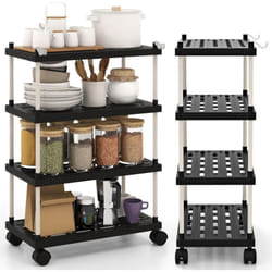 Costway - Chariot de Rangement Étroit à 4 Niveaux, Desserte à roulettes, 2 Crochets, Étagères Creuses, pour Cuisine, Bureau, Salle de Bain, 21 x 40 x