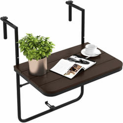 Table de Balcon Suspendue Pliable avec Hauteur 73/78,5/84CM, Table Rabattable en Hips et Métal avec Revêtement Anti-Rouille Charge 30KG pour Balcon