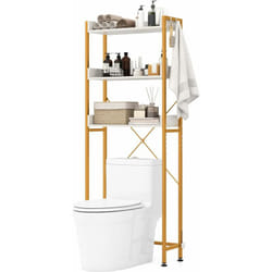 Costway - tagère de Salle de Bain, Meuble wc Au-Dessus des Toilettes à 3 Niveaux, 4 Crochets, Barre Inférieure Réglable, Meuble de Rangement Cadre en
