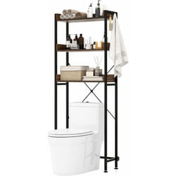 Costway - tagère de Salle de Bain, Meuble wc Au-Dessus des Toilettes à 3 Niveaux, 4 Crochets, Barre Inférieure Réglable, Meuble de Rangement Cadre en