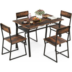 Costway - Table à Manger avec 4 Chaises, Ensemble Table et 4 Chaises, Cadre en Métal Noir, Table Cuisine Rectangulaire 110x70cm avec Étagère pour