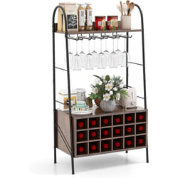 Costway - Porte-Bouteille Industriel avec Porte-Verres, 18 Bouteilles & 15 Verres, Casier à vin Amovible, Étagères de Rangement pour Cuisine, Salle à