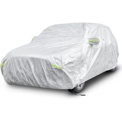 COSTWAY Bâche Voiture Exterieur Résistante aux UV Pluie et Neige, Housse de Voiture Universelle avec Porte à Fermeture Éclair Bandes Réfléchissantes