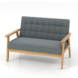 Costway - Canapé 2 Places, Fauteuil de Salon avec Cadre en Bois d'Hévéa & Tissu en Lin Respirant, Fauteuil Scandinave Rembourré Boutonné pour