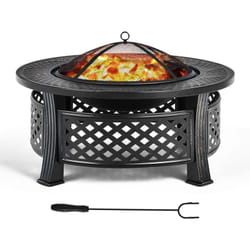 Costway - Brasero Extérieur Rond de 81 cm 3 en 1, Foyer à Bois en Acier Finition Résistante aux Hautes Températures avec Grille à Bûches Tisonnier