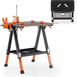 Costway - tabli Pliable et Chevalet de Sciage 2 en 1 avec 8 Hauteurs Réglables, Support de Scie Garage avec Serrage et Pinces Étagère à Outils, Table
