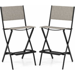Costway - Lot de 2 Chaises de Jardin Pliables, Chaises d'Extérieur à Dossier Haut avec Cadre en Métal, Fauteuil de Jardin en Tissu de Teslin
