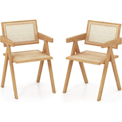 Chaises Salle à Manger, Chaise Cuisine Lot de 2 en Bambou, Dossier Siège en Rotin, Design Cannage, Style Vintage, Chaise de Salon pour Restaurant,