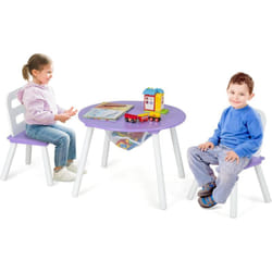 Costway - Table Enfant et 2 Chaises avec Sac de Rangment en Maille, Table d'Activités en mdf & Bois avec Dossier Ergonomique pour Jouer Lire Manger,