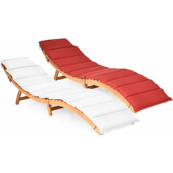 Costway - Chaise Longue Pliante en Bois Massif, Bain de Soleil avec Coussin Rembourré à Double Face et Appui-Tête Pliable, Chaise d'Extérieur à