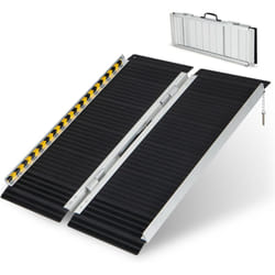 Costway - Rampe de Fauteuil Roulant en Aluminium avec Plaque de Transition, Rampe de Chargement avec Surface Antidérapante Autocollants