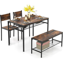 COSTWAY Ensemble Table et Chaise pour 4 Personnes, Table Cuisine avec Chaise et Banc, Table à Manger 110x65 cm avec Étagère, Cadre en Métal, pour