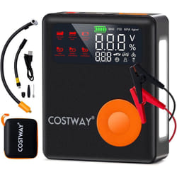 Costway - Démarreur de Batterie Voiture 12V 2000A avec Gonfleur de Pneus 150 psi, avec Compresseur d'air pour Moteurs Essence Jusqu'à 8L & Diesel