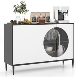 Costway - Armoire Cuisine Bas, Buffet Cuisine Moderne 120CM, Placards à Portes Vitrées, Étagère Réglable, 4 Pieds en Métal, Meuble Rangement Design