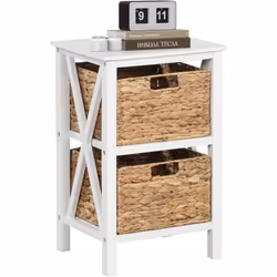 À propos de cet article 【Meuble attrayant】En mélangeant des paniers en herbe marine et un grain de bois de noyer, la table de ...
