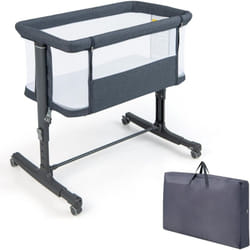 Costway - 3 en 1 Lit Cododo Bébé avec Matelas & 5 Hauteur Réglable, Lit Bébé Evolutif avec Inclinaison 3-8°, Roues avec Frein, Sac de Transport,