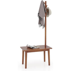 Costway - Porte Manteaux sur Pieds Bois 3 en 1, Meuble d'Entrée avec Banc, 4 Crochets, Table d'Appoint avec Portant à Vêtement en Bois, Vestiaire