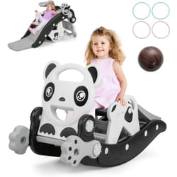 Costway - 5 en 1 Toboggan Enfant avec Chaise Amovible & Motif Panda, Cheval à Bascule Enfant avec Panier de Basketball & Ballon, Charge 50kg pour