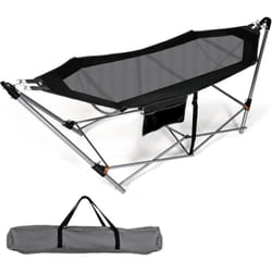 Costway - Hamac sur Pied, Hamac Pliant avec Support Métallique et en Tissu d'Oxford, Poche Latérale et Boucles Anti-Basculement, pour Porche, Patio,