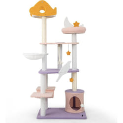 Costway - Arbre à Chat Mignon de 167 cm, Centre d'Activité Multicouche avec Grattoir en Sisal et Jouets Suspendus, Tour à Chat avec Hamac et Condo,