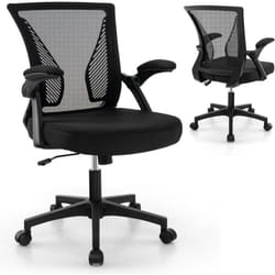 Costway - Chaises de Bureau Ergonomique, Chaises de Conférence Pivotante Réglable en Maille avec Accoudoirs Rabattables, Dossier à Bascule à 30°,