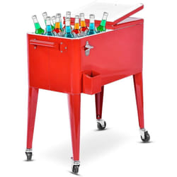 Costway - Chariot Isotherme Roulant de 76 litres, Réfrigérant avec roulettes Universelles Ouvre-Bouteille, Desserte Jardin pour Conserver Glace et