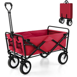 Costway - Chariot de Plage Pliable 82 l, Chariot de Transport avec Poignée Réglable et Porte-Boissons Charge 68 kg, Chariot Utilitaire Extérieur pour