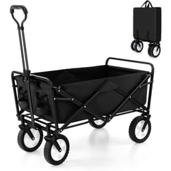 Costway - Chariot de Plage Pliable 82 l, Chariot de Transport avec Poignée Réglable et Porte-Boissons Charge 68 kg, Chariot Utilitaire Extérieur pour